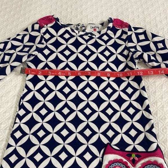 Girls boutique counting daisies appliqué owl pink blue dress 6X bell sleeves - Picture 6 of 7